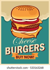 vector banner with cheeseburger on retro style