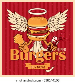 vector banner for cheeseburger with the wings