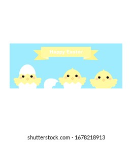 Vector banner with chick, shell on blue background. Banner isolated on white background.