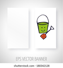 Vector banner with children beach tools decoration. Pan and bucket