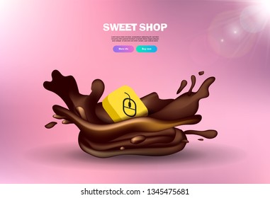 Vector banner chocolate splashes and web icon