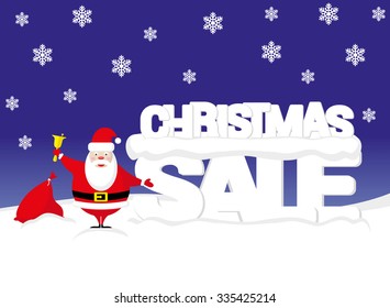 Vector banner Christmas sale with Santa Claus write text from big letters on snow