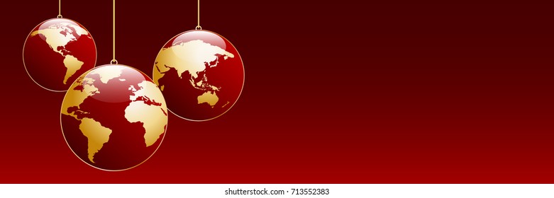 Vector banner,  christmas tree, balls in the shape of planet earth