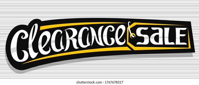 Vector banner for Clearance Sale, dark decorative pricetag for black friday or cyber monday sale with unique handwritten lettering for words clearance sale on grey abstract background.
