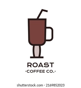 Vector banner of coffee glass with straw on white background