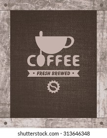 Vector banner coffee shop on the cloth with wooden frame