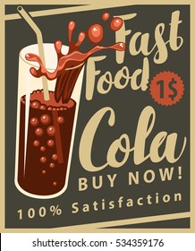 vector banner with cola drink glass in retro style