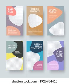 Vector banner with color geometric illustration, stories template with design presentation. Rectangular post template for online store promotion, business concept. Social media poster set with pattern