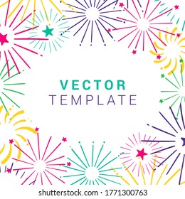 Pancarta vectorial con coloridos fuegos artificiales dibujados a mano. Antecedentes festivos para vacaciones, fiesta, Navidad, cumpleaños, carnaval, boda. Banner vector de celebración. Plantilla de vector dibujada a mano