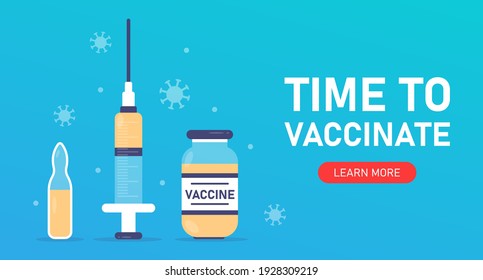 Vektorbanner-Konzept. Coronavirus. Covid-19. Durchstechflaschen mit einem Impfstoff und einer Spritze auf isoliertem Hintergrund. Pandemieausbruch. Impfung älterer Menschen. Injektion. Behandlung des Virus.