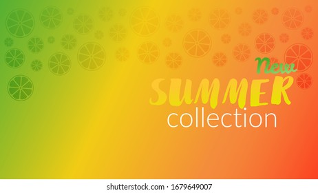  Vektorillustration-Banner. Konzept, Sommer, Früchte, Zitrusfrüchte, Frische. In den Farben Zitrone, Orange, Kalk und rote Pampelmuse. Rabatte, neue Artikel. Kopiert Platz.