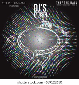 Vector banner for the concert of DJ`s music with a mixing console