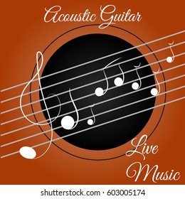 Vector banner for the concert live music with a guitar and note illustration eps 10