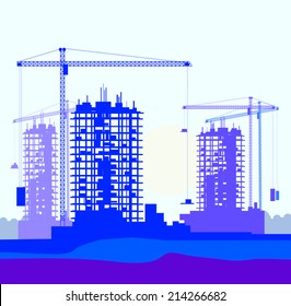 Vector   banner of construction site with cranes