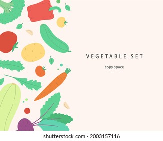 Vector banner with copy space, cute vegetables and herbs.