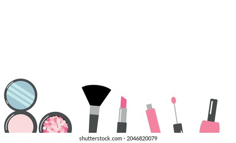 banner vectorial con elementos cosméticos. imagen de afiche plano con elementos de maquillaje