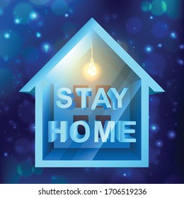 Vector banner Covid-19, coronavirus outbreak design template with little house with soft light and the blue background.