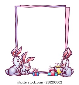 Vector banner with cute cartoon rabbits