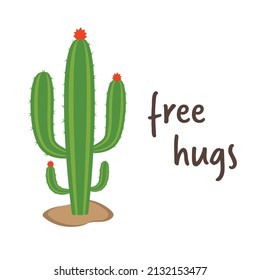 Vector banner. Cute hand drawn cactus print with inspirational quote isolated on white. Mexican symbol.