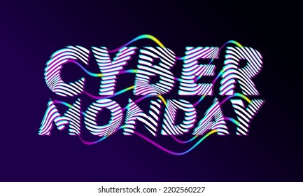 Vector banner for Cyber Monday promo events on e-commerce platforms, marketplaces. Design template with glitched typography for digital marketing campaign	