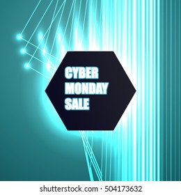 vector banner for cyber Monday, the text in the polygon, abstract background, lighting effects
