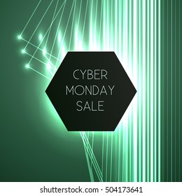 vector banner for cyber Monday, the text in the polygon, abstract background, lighting effects