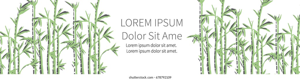Vector banner design. Bamboo leaves background.Bamboo forest background pattern. Hand drown bamboo forest. Vector illustration