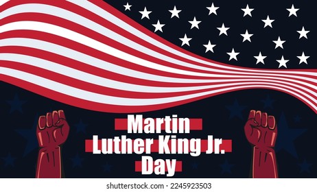Vector banner design celebrating Martin Luther King Jr. day in January every year . Banner designs consist of american flag theme style with stripes, stars as well as blue, red and white color theme.