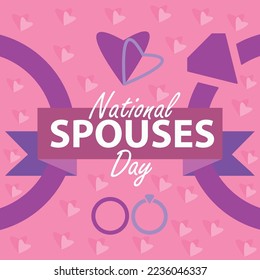 vector banner design celebrating National spouses Day in January every year. happy national spouses day background with wedding rings, hearts and pink purple colors.