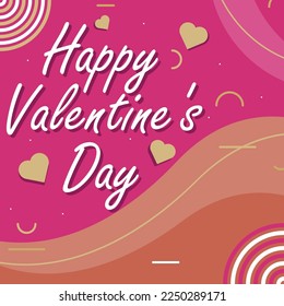 Vector  banner design celebrating Valentine's day on the 14th of February. happy Valentine's day 2023 background  with geometric shapes, heart shapes and pink and red color pallet.