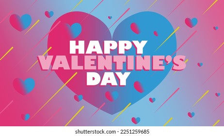 Vector  banner design celebrating Valentine's day on the 14th of February. happy Valentine's day 2023 background  with geometric shapes, heart shapes and pink and red color pallet.