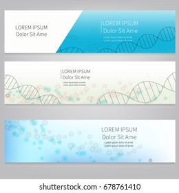 Vector banner design. Vector cell colored background. Vector mesh spheres from flying debris. Illustration of molecular research dna, medicine scientific, Life and biology. -stock vector illustration