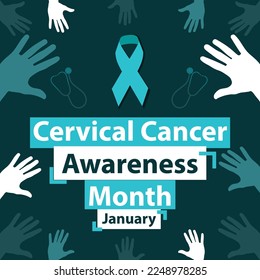 Vector banner design for Cervical Cancer Awareness Month in January every year. Background design raising awareness about Cervical Cancer For the month of January with teal ribbon.