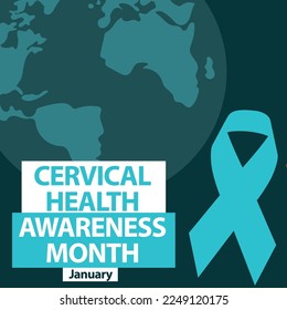 Vector banner design for Cervical Health Awareness Month in January every year. Background design raising awareness about Cervical health For the month of January with teal ribbon.