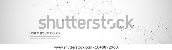 Vector banner design, connecting dots and\
lines. Global network connection. Geometric connected abstract\
background