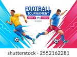 Vector Banner Design of Football Players from Team A vs Team B. Soccer Players in Action Illustration for Sports Poster.