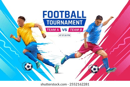 Vector Banner Design of Football Players from Team A vs Team B. Soccer Players in Action Illustration for Sports Poster.