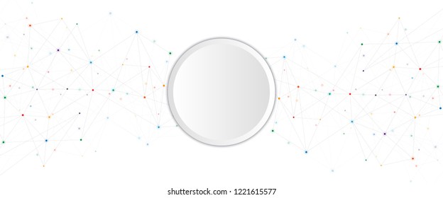 Vector banner design. Geometric abstract background with connected dots and lines. Molecular structure and communication. Digital technology background and network connection