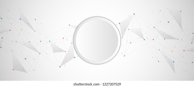 Vector banner design. Geometric abstract background with connected dots and lines. Molecular structure and communication. Digital technology background and network connection