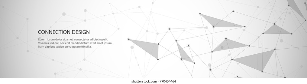 Diseño de pancarta vectorial, conexión global con líneas y puntos. Fondo abstracto geométrico digital