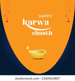 Diseño de pancartas vectoriales de la plantilla de estilo de dibujos animados de karwa chauth feliz

