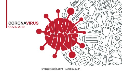 Vector banner design with icon coronavirus. Illustration Stop coronavirus logo sign caution for poster. Pandemic medical pharmacy concept with dangerous cell.