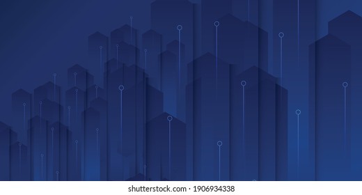Diseño de pancartas vectoriales, tecnología de ilustración con patrón de línea sobre fondo azul oscuro. Concepto moderno de tecnología digital de alta tecnología. Resumen de la comunicación en internet, futuro diseño científico tecnológico