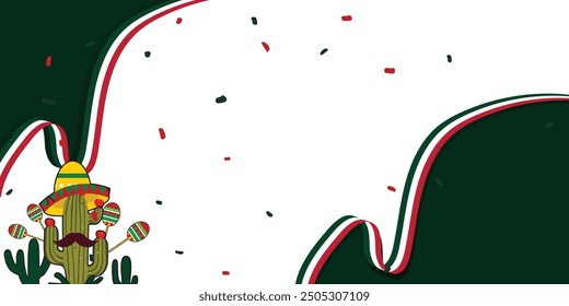 Vector Banner design for the independence day of Mexico  with flag decoration and cactus plants