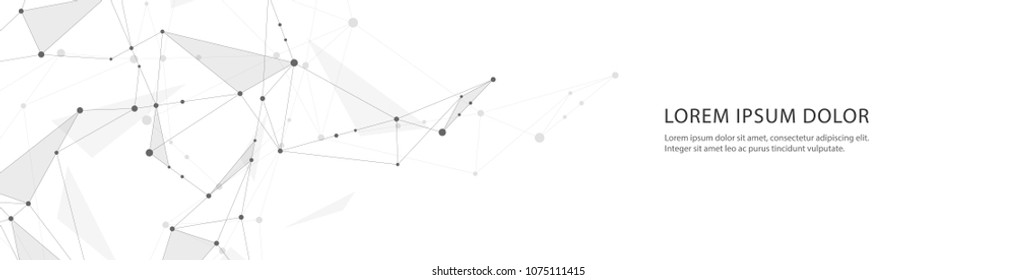 Vector banner design, network connection with lines and dots. Geometric grey background with molecule 
