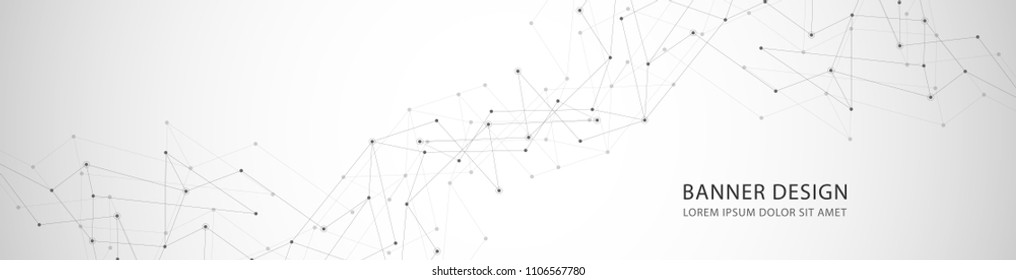 Vector Banner Design, Network Connection With Lines And Dots. Geometric Abstract Background And Polygonal Communication