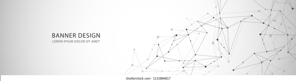 Vector banner design, network connection with lines and dots. Technology and science geometric background