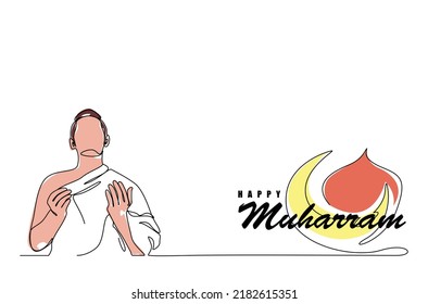 Diseño de pancartas vectoriales con ilustraciones artísticas de la línea de servidores rezando para celebrar el Año Nuevo Islámico.