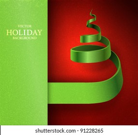 Vector banner design with ribbon  curling in a form of Christmas tree