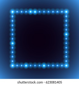 Vector banner design with square frame and lights. 